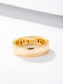 男士方晶鋯石裝飾銀戒指 - 金黃色 - 查看 3