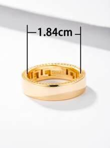 男士方晶鋯石裝飾銀戒指 - 金黃色 - 查看 6