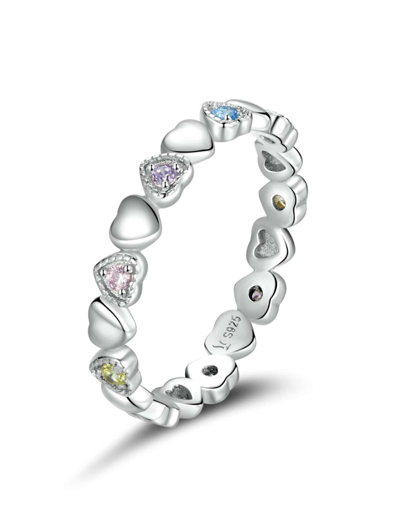 方晶鋯石愛心裝飾銀婚戒適合女士新娘婚禮精細首飾類