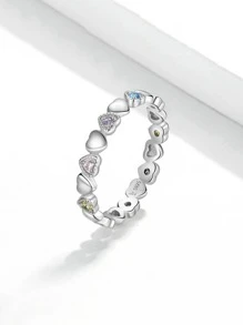 方晶鋯石愛心裝飾銀婚戒適合女士新娘婚禮精細首飾類