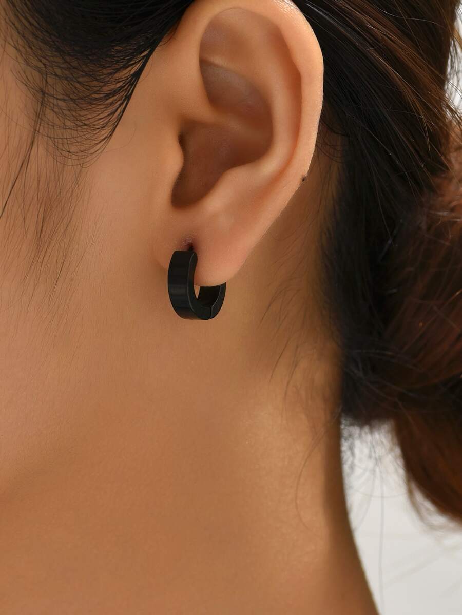 Minimalist Hoop Earrings - Black - View 1
