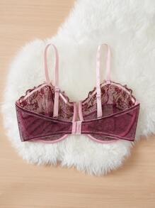 Plus Embroidery Mesh Underwire Bra - Purple - View 2