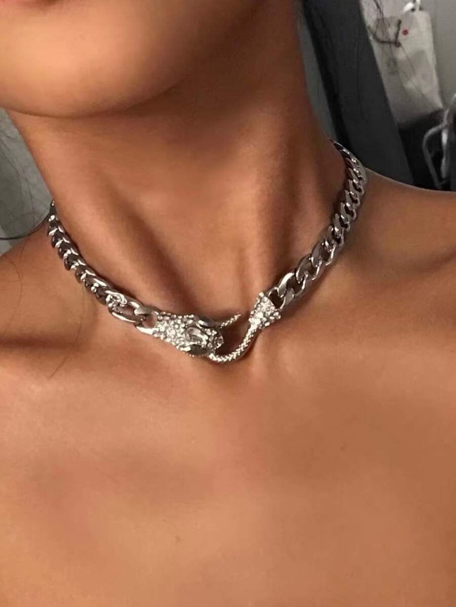 Chuỗi vòng cổ trang trí rắn Rhinestone - Bạc - Xem 1