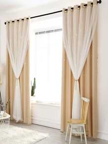 1pc Hollow Star Lace Double-Layer Curtain - Beige - View 8