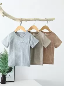 SHEIN Vintaside Kids Young Boy 3pcs Pocket Patched Tee - Multicolor - View 9