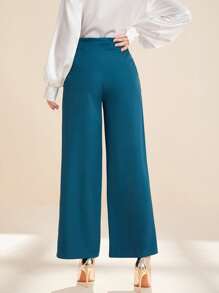 Modelyn Button Detail Fold Pleated Suit Trousers - Teal Blue - View 2