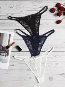 Quần lót nữ Tương phản ren Nơ Bướm màu trơn - Nhiều màu - Xem 4