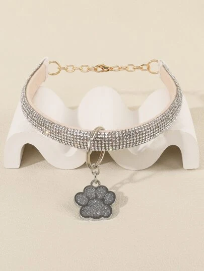 1 Fashionable And Noble Pet Paw Print Pendant Rhinestone Necklace Suitable For Pet Cats And Dogs To Use At Home And Outdoors As Pet Accessories (Not Suitable For Large Dogs)