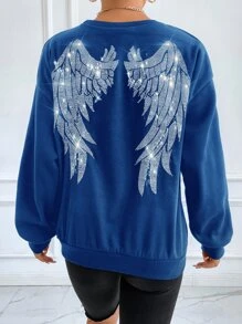 SHEIN Coolane 水鑽翅膀落肩袖運動衫