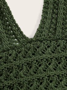 ROMWE Summer Crochet Beach Holiday Solid Tie Back Knit Top