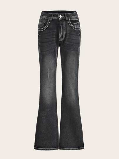 ROMWE Grunge Punk Cat Scratch Flare Leg Low Waist Jeans, School