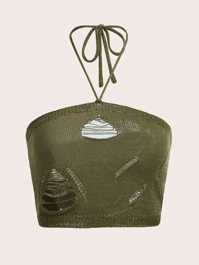 Ripped Halter Knit Top