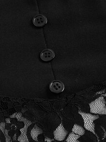 ROMWE Goth Contrast Lace Flounce Sleeve Peplum Blouse - Black - View 4