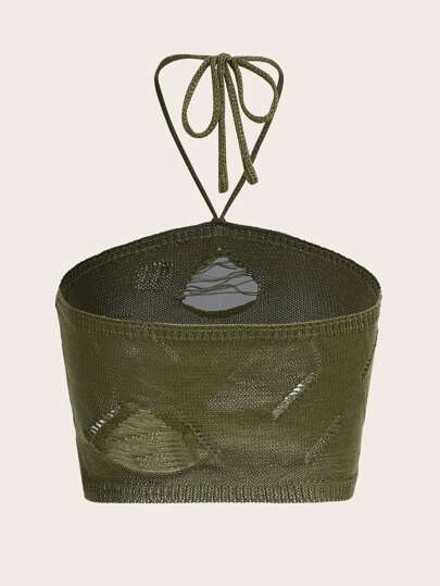 Ripped Halter Knit Top