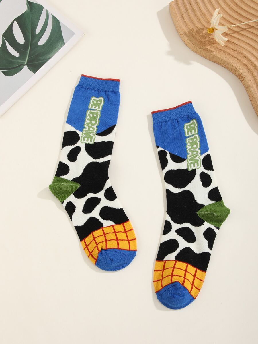 奶牛圖案中筒襪 - 彩色 - 查看 1