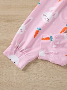 Girls Rabbit & Letter Graphic Tee & Carrot Trousers PJ Set - Baby Pink - View 3