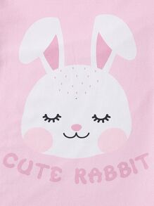Girls Rabbit & Letter Graphic Tee & Carrot Trousers PJ Set - Baby Pink - View 4