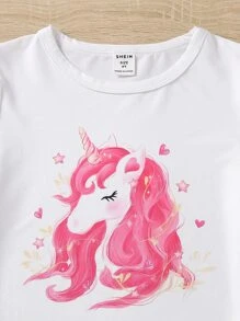 Toddler Girls Unicorn & Letter Graphic PJ Set - White - View 3