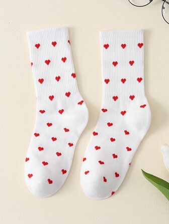 Heart Pattern Crew Socks, Fall Socks
