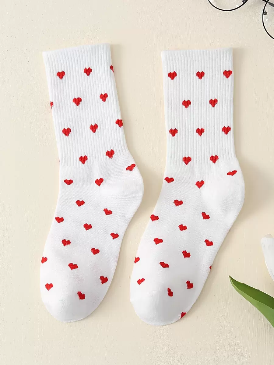 Heart Pattern Crew Socks, Fall Socks - Multicolor - View 1