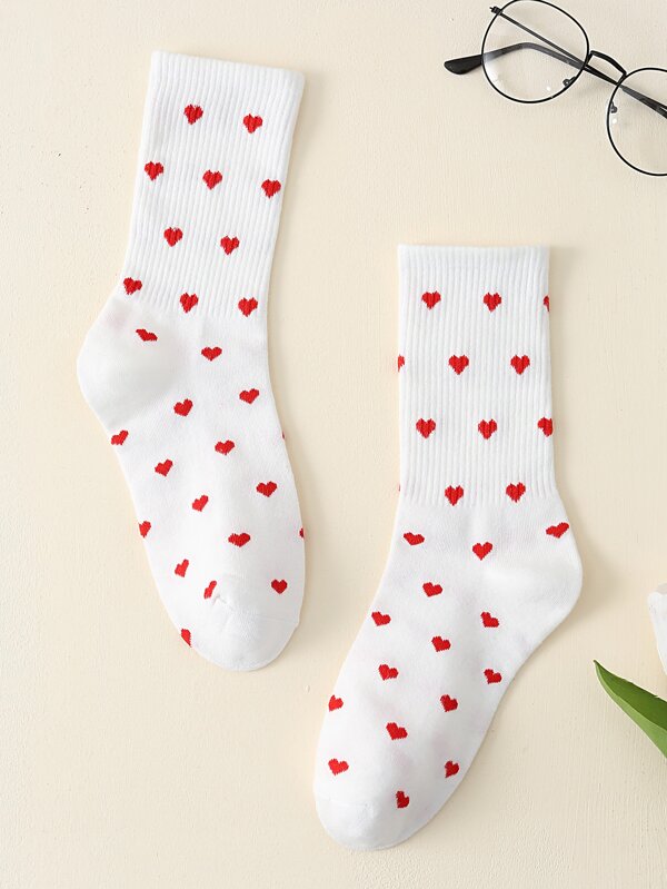 Heart Pattern Crew Socks SHEIN USA