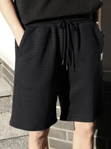 Manfinity Hypemode Loose Men's Patchwork Drawstring Waist Shorts - Black - View 3