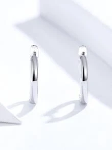 ESBERRY 1對休閒圓耳環適合女士S925純銀顏色日常穿著精細首飾類約會禮物 - 銀色 - 查看 4