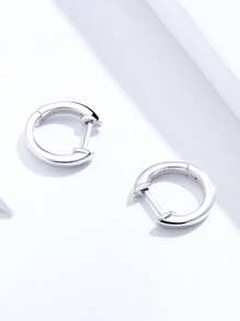 ESBERRY 1對休閒圓耳環適合女士S925純銀顏色日常穿著精細首飾類約會禮物 - 銀色 - 查看 5