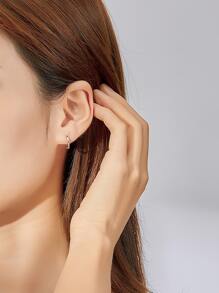 ESBERRY 1對休閒圓耳環適合女士S925純銀顏色日常穿著精細首飾類約會禮物 - 銀色 - 查看 6