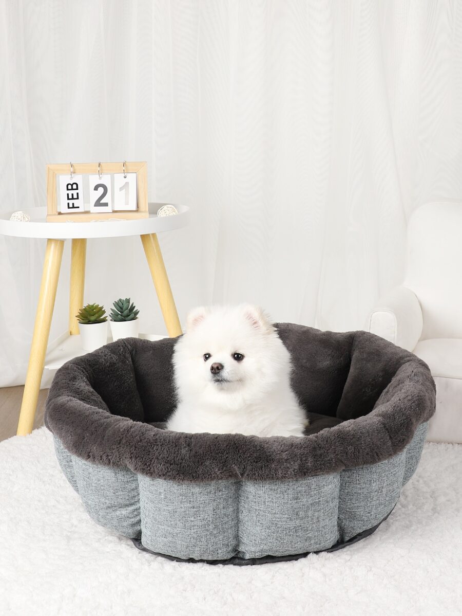 Two Tone Fuzzy Pet Bed - Light Grey - View 1