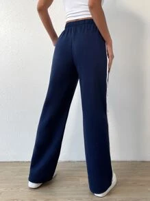 Muchica Quần thể thao nữ Sọc bên màu trơn - Màu xanh lam - Xem 3