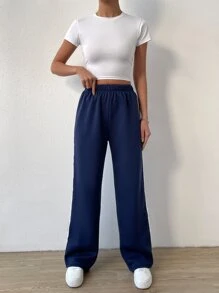 Muchica Quần thể thao nữ Sọc bên màu trơn - Màu xanh lam - Xem 6