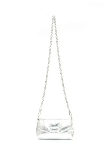 迷你 PU 渐变亮色高品质金属链条斜挎包，时尚单肩包，户外必备 - 銀色 - 查看 1