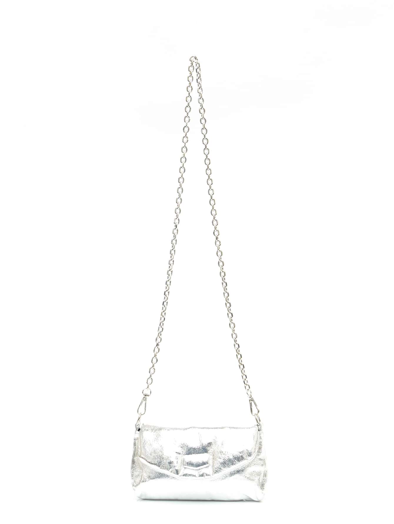 迷你 PU 渐变亮色高品质金属链条斜挎包，时尚单肩包，户外必备 - 銀色 - 查看 1