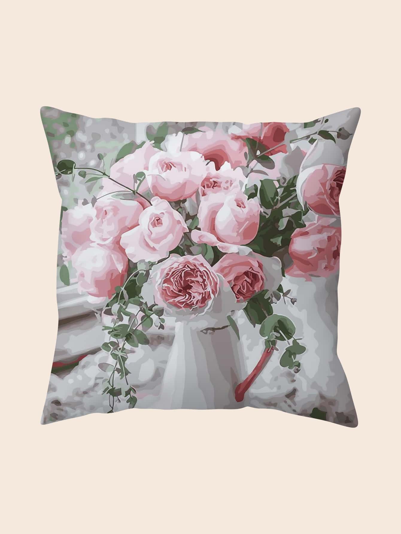 1pc Flower Pattern Cushion Cover Without Filler - Multicolor - View 1