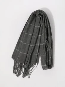 男士格紋圖案流蘇邊圍巾 - 彩色 - 查看 2