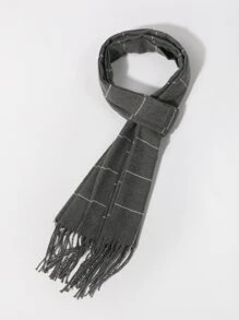 男士格紋圖案流蘇邊圍巾 - 彩色 - 查看 3