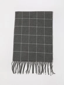 男士格紋圖案流蘇邊圍巾 - 彩色 - 查看 4