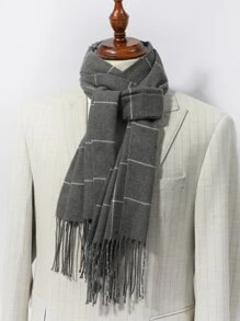 男士格紋圖案流蘇邊圍巾 - 彩色 - 查看 5
