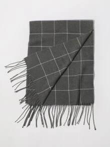 男士格紋圖案流蘇邊圍巾 - 彩色 - 查看 6