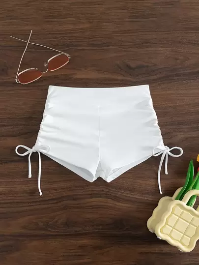 SHEIN Swim 夏季海滩抽绳侧比基尼短裤女孩白色短裤