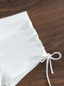 SHEIN Swim 夏季海滩抽绳侧比基尼短裤女孩白色短裤 - 白色 - 查看 3
