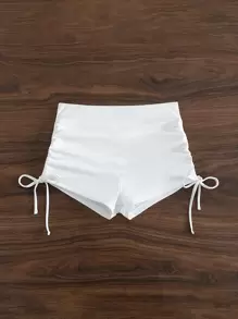 SHEIN Swim 夏季海滩抽绳侧比基尼短裤女孩白色短裤 - 白色 - 查看 5
