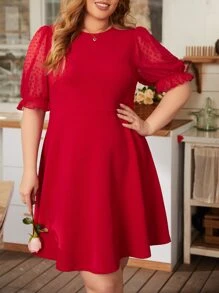 SHEIN Clasi 1 pieza Vestido de lunares de manga con volante - Rojo - Ver 4