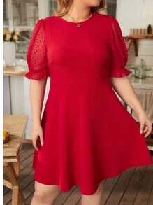 SHEIN Clasi 1 pieza Vestido de lunares de manga con volante - Rojo - Ver 6