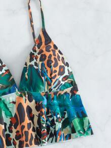 Leopard & Tropical Print Ruffle Hem Bikini Set Summer Beach - Multicolor - View 5