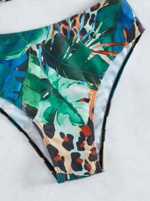 Leopard & Tropical Print Ruffle Hem Bikini Set Summer Beach - Multicolor - View 6