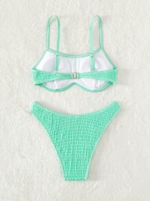 菱紋內衬夏季沙灘比基尼套裝 - 薄荷綠 - 查看 2