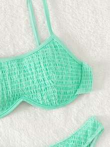菱紋內衬夏季沙灘比基尼套裝 - 薄荷綠 - 查看 6