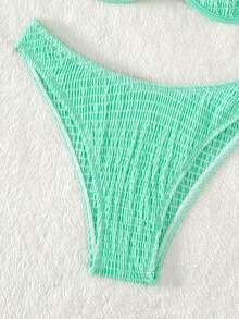 菱紋內衬夏季沙灘比基尼套裝 - 薄荷綠 - 查看 7